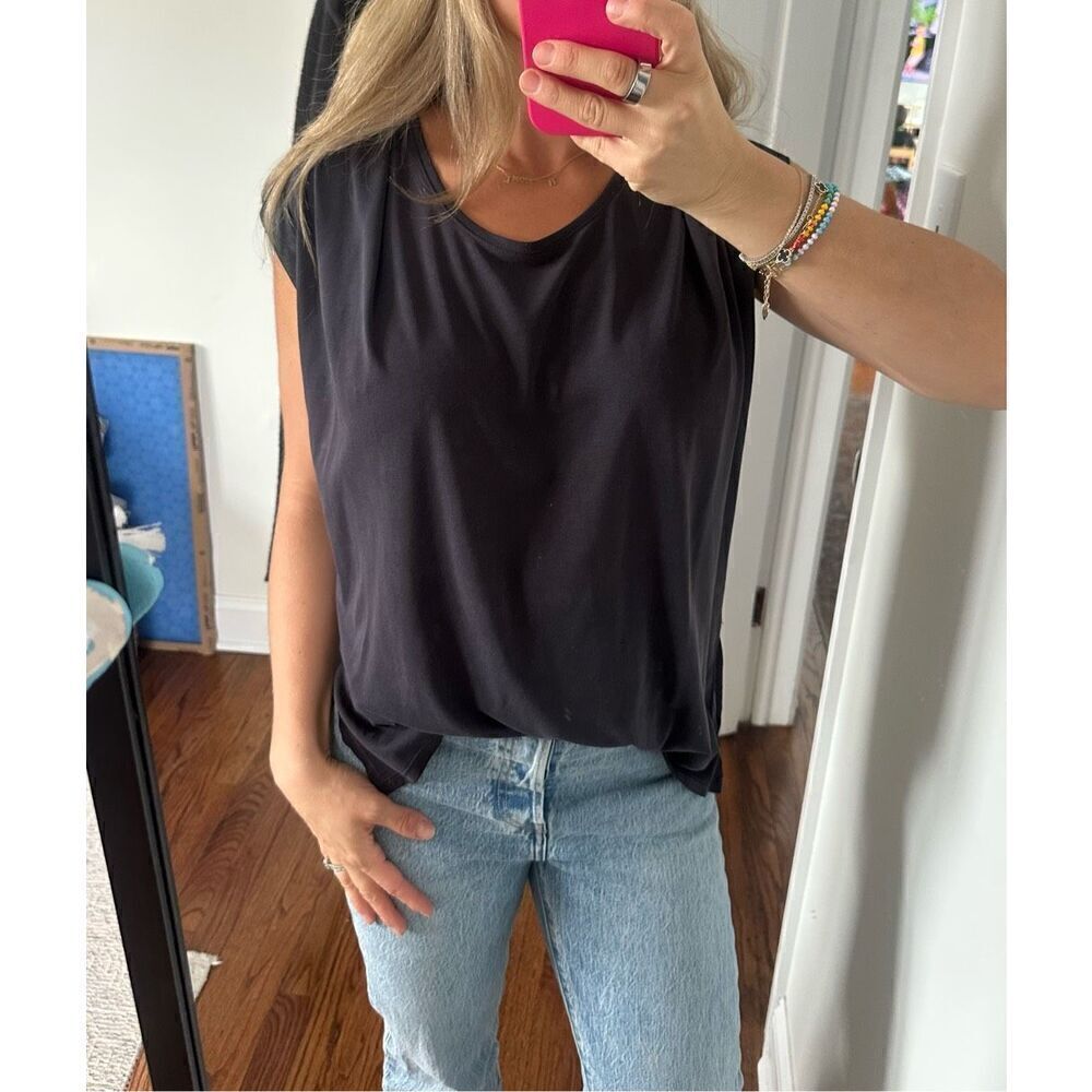 ZARA Oversized Tee with Faux Leather Shoulder Details Small